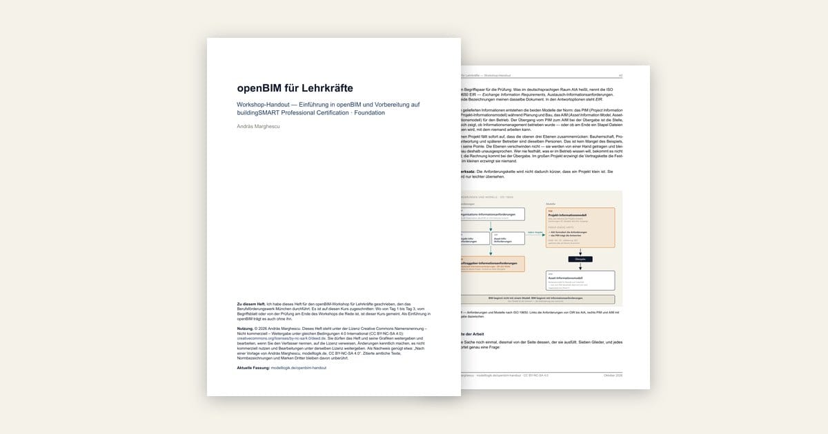 Titelblatt und eine Innenseite des Hefts openBIM für Lehrkräfte