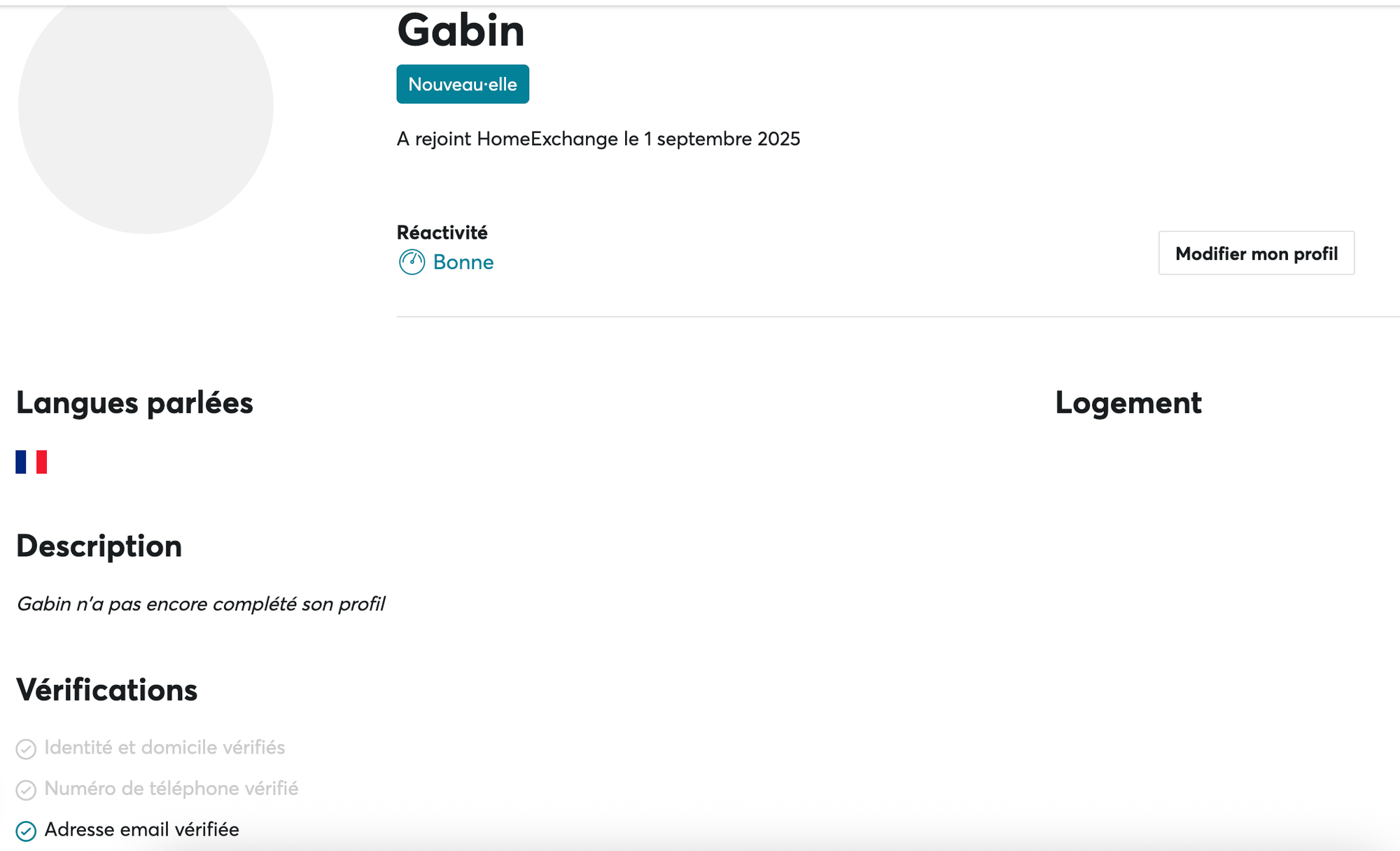 Exemple d'un profil vérifié sur la plateforme HomeExchange