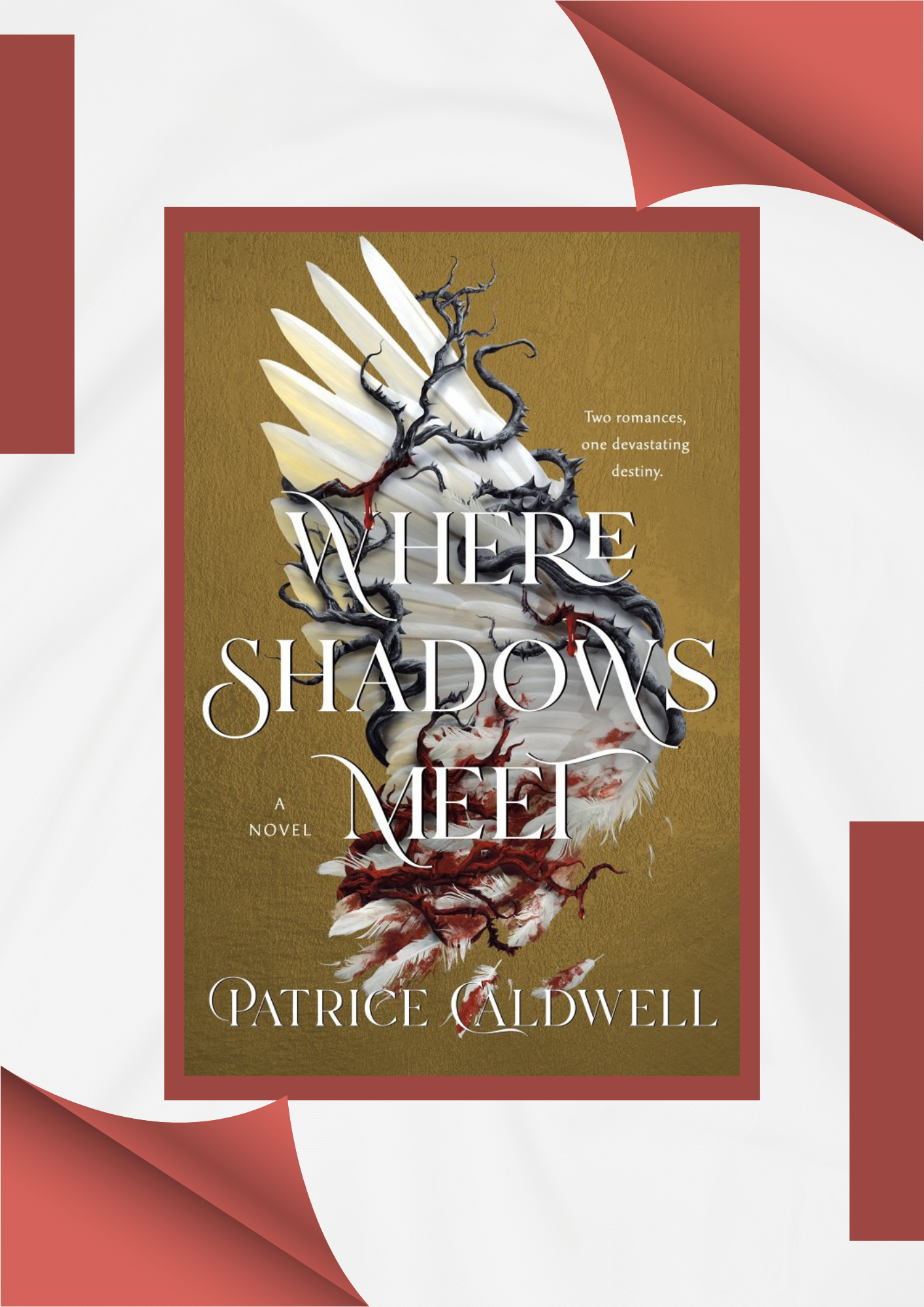 The cover for Where Shadows Meet by Patrice Caldwell over a red and white background
