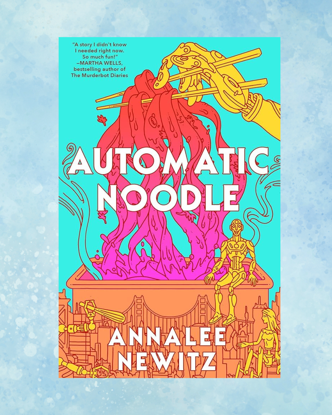 Book cover over blue bubble background