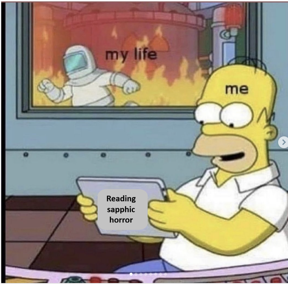 Homer reading sapphic longing while there's a fire