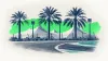 Editorial illustration of palm trees and grandstands at Yas Marina Circuit