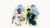 Editorial illustration of UAE and Saudi Arabia players ahead of the Gulf Cup final.