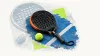 Padel racket and ball in an editorial collage
