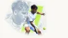 Javi Leal playing padel in an editorial collage