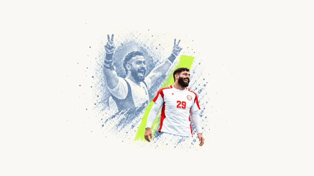 AI generated editorial illustration of Bahrain handball players celebrating, for the Gulf Asian Games medal roundup and Doha 2030 handover.