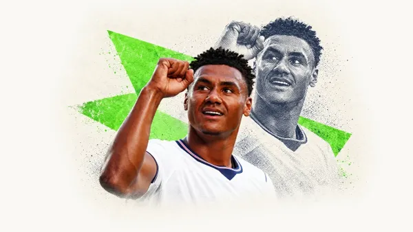 Editorial collage of Ollie Watkins in an England shirt