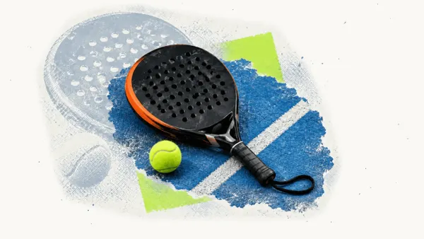 Padel racket and ball in an editorial collage