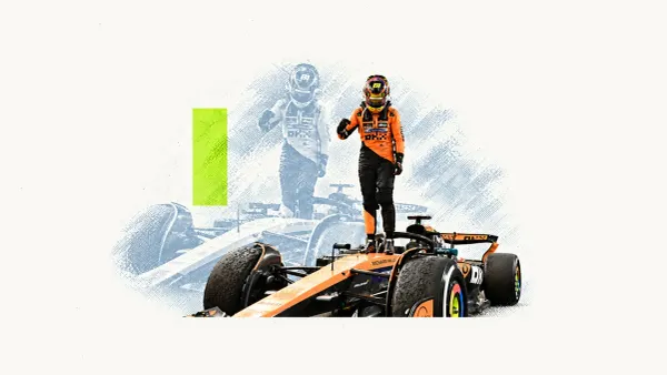Editorial collage of Oscar Piastri standing on his McLaren after the Saudi Arabian Grand Prix.