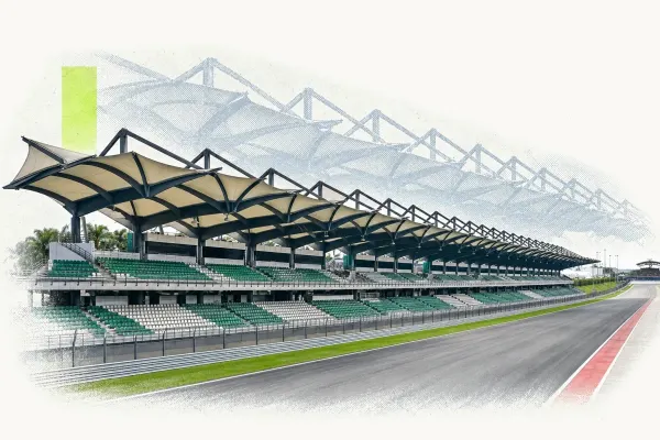Editorial illustration of Sepang International Circuit’s grandstand and track
