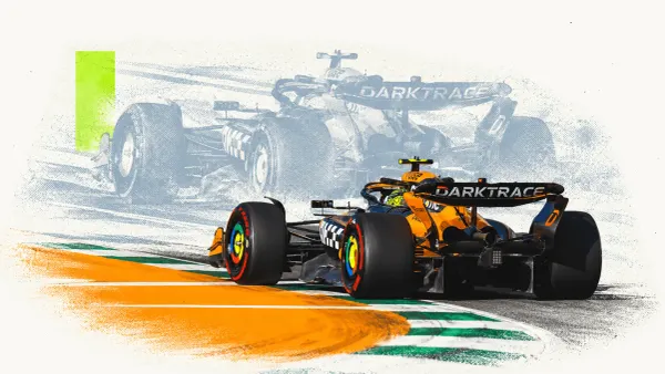 Editorial collage of a McLaren Formula One car at the Saudi Arabian Grand Prix.