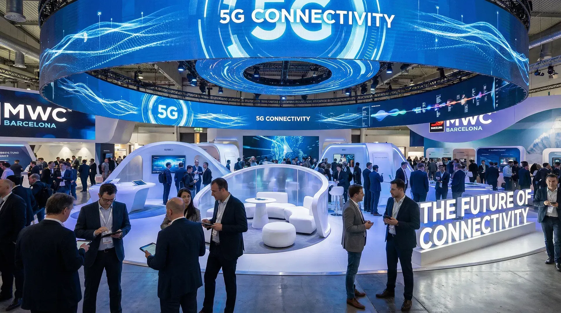 Global network connections radiating from a central point, symbolizing worldwide mobile connectivity.