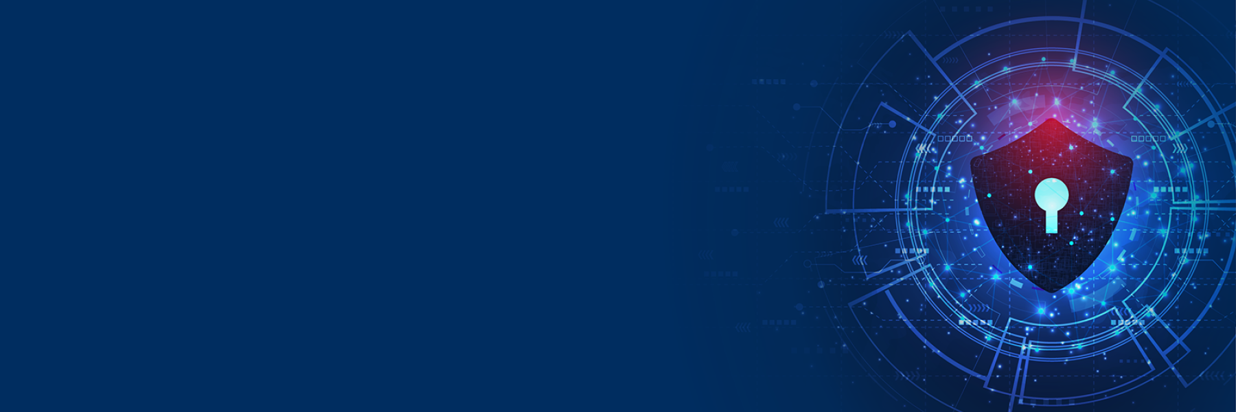 Blue digital shield with a keyhole, representing cybersecurity.