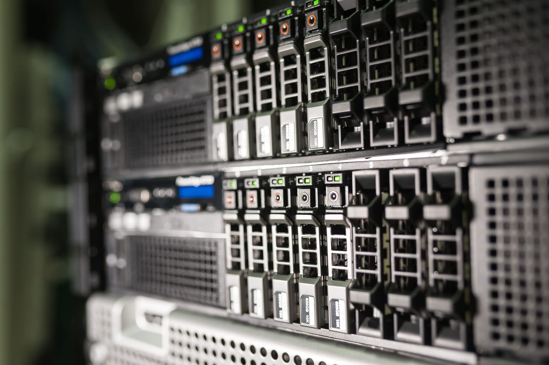 Close-up of server equipment inside a data center - AI query electricity use