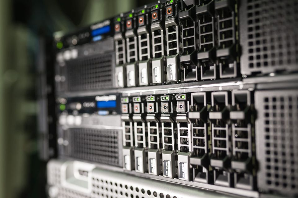 Close-up of server equipment inside a data center - AI query electricity use