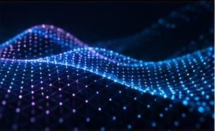 Abstract waves of blue and violet light points