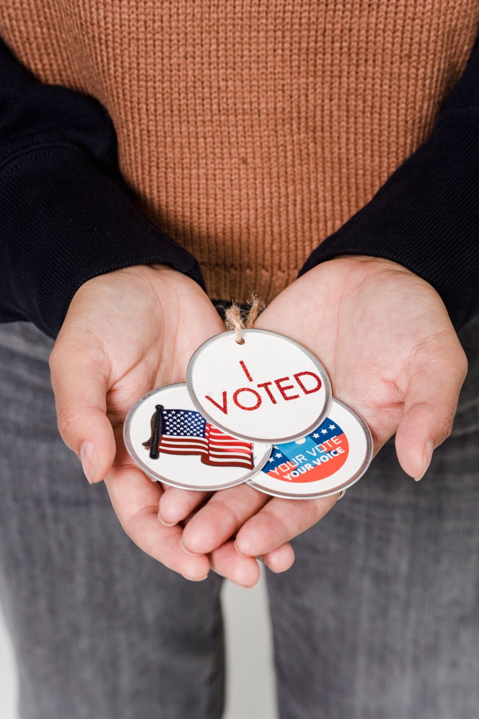 I Voted' badges with USA flag - Claude voting information