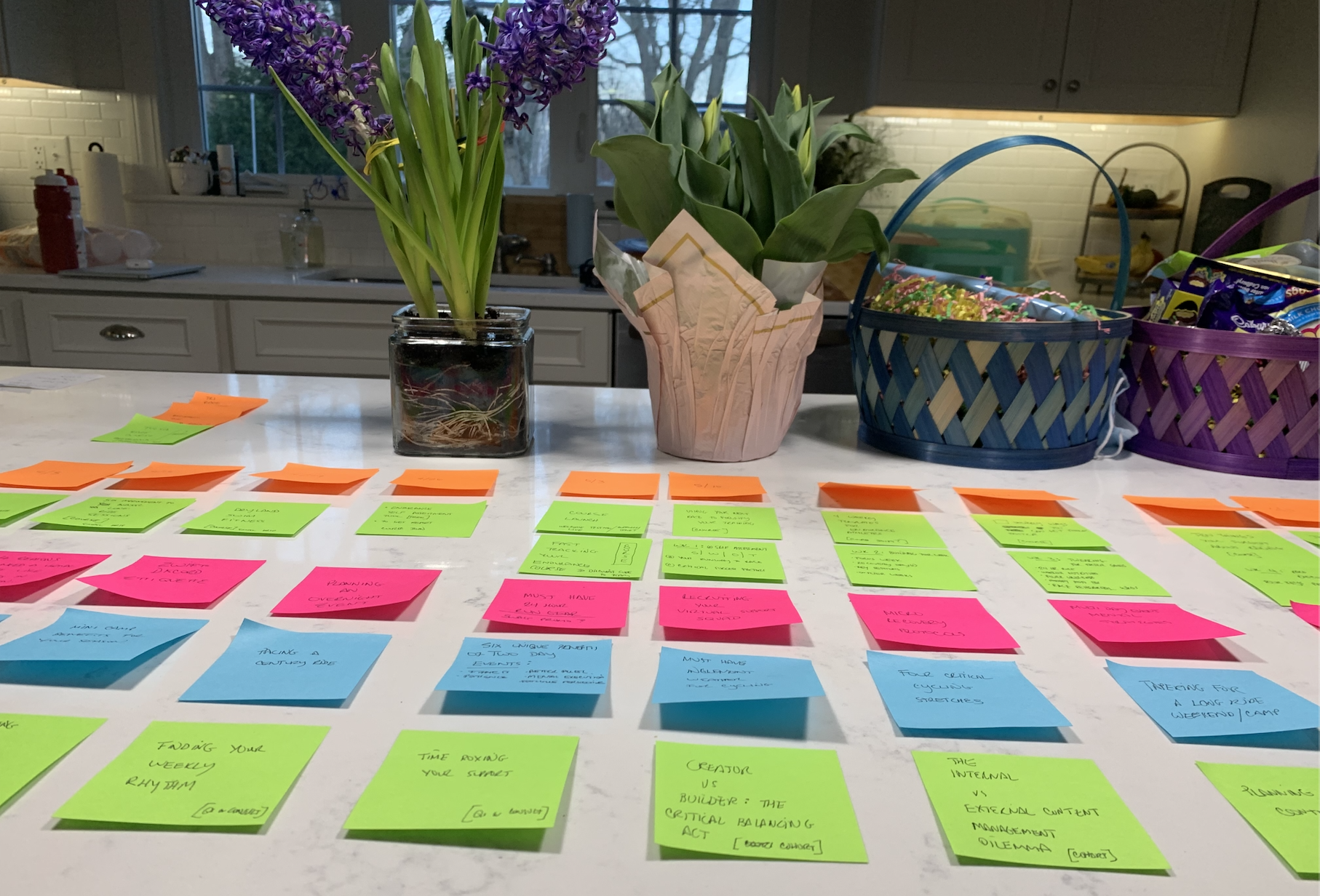 Post It Organizer Image on Kitchen Counter (With Easter stuff in the background).
