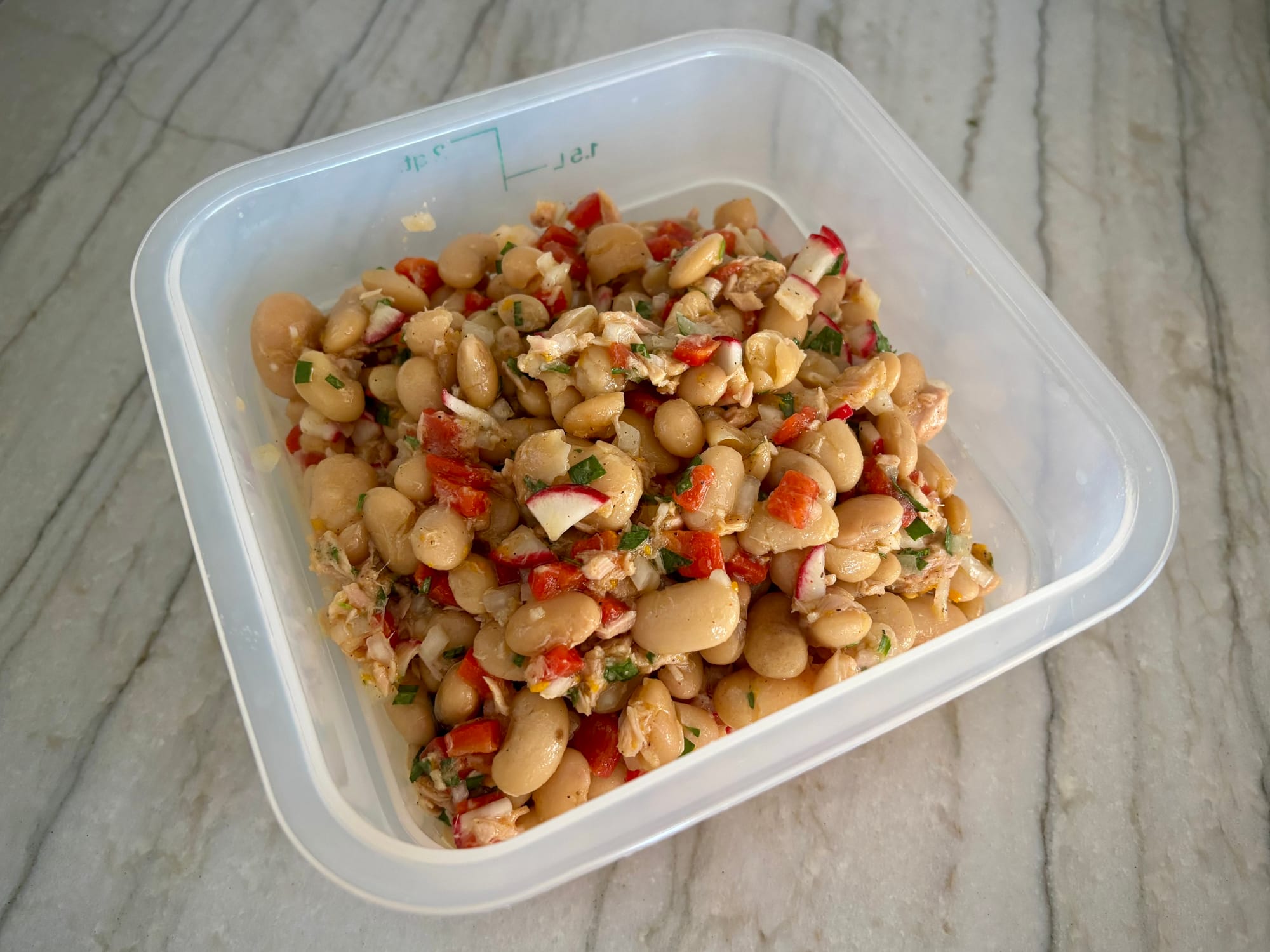 A tub of bean salad