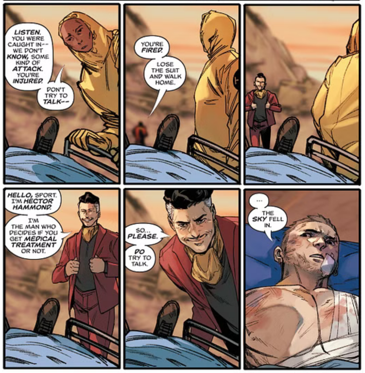 Six panels from ABSOLUTE GREEN LANTERN #5, showing Hammond at work.