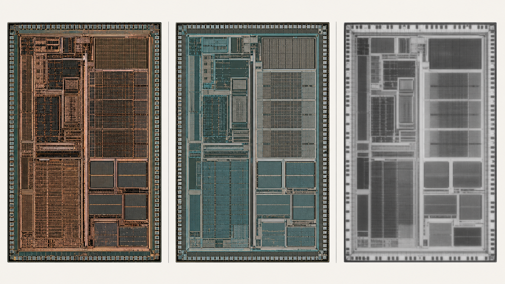 촬영층, 반복 구조, 경계, 공식 자료 대조 순서로 구성된 VLSI Korea die shot 판독 프레임