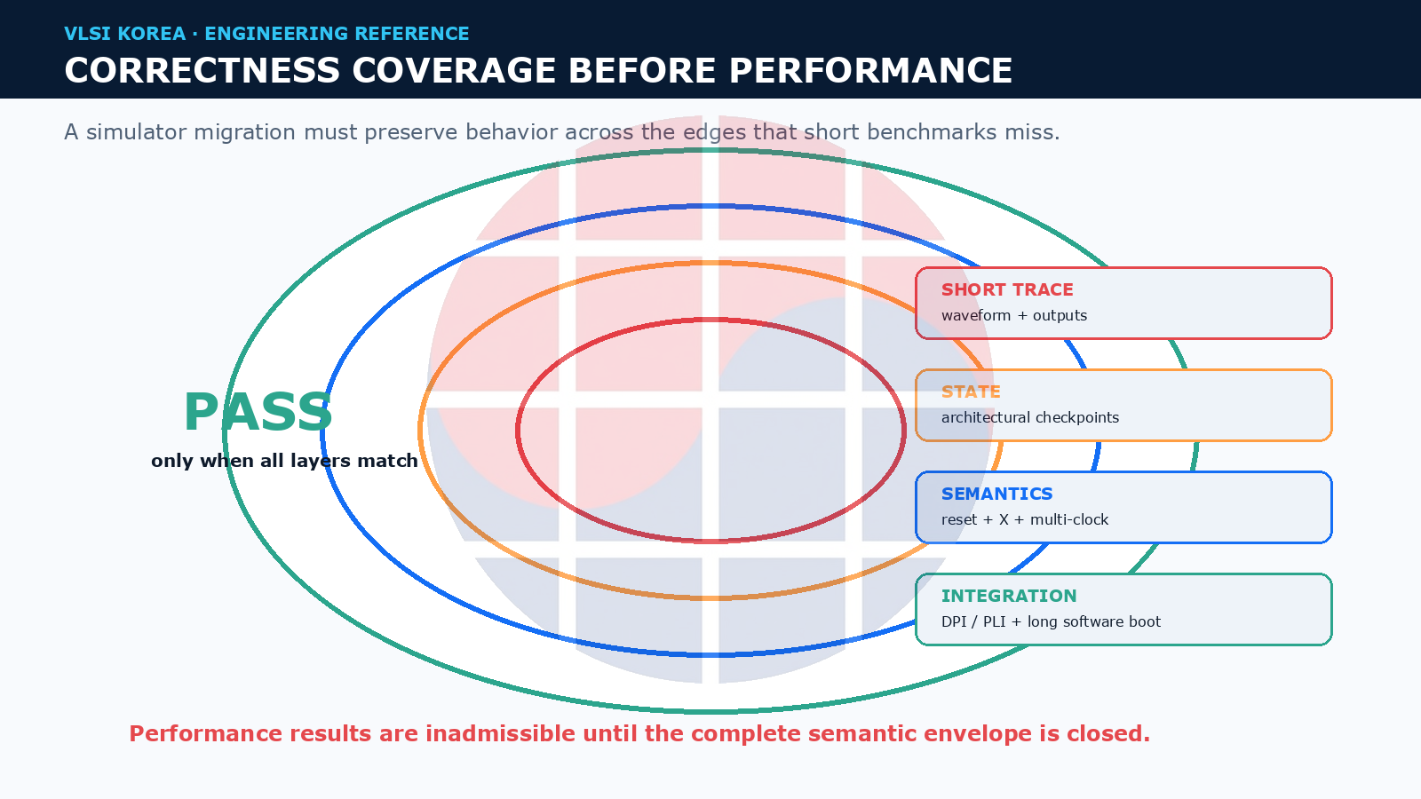 Correctness coverage layers from short trace through integration and long software boot