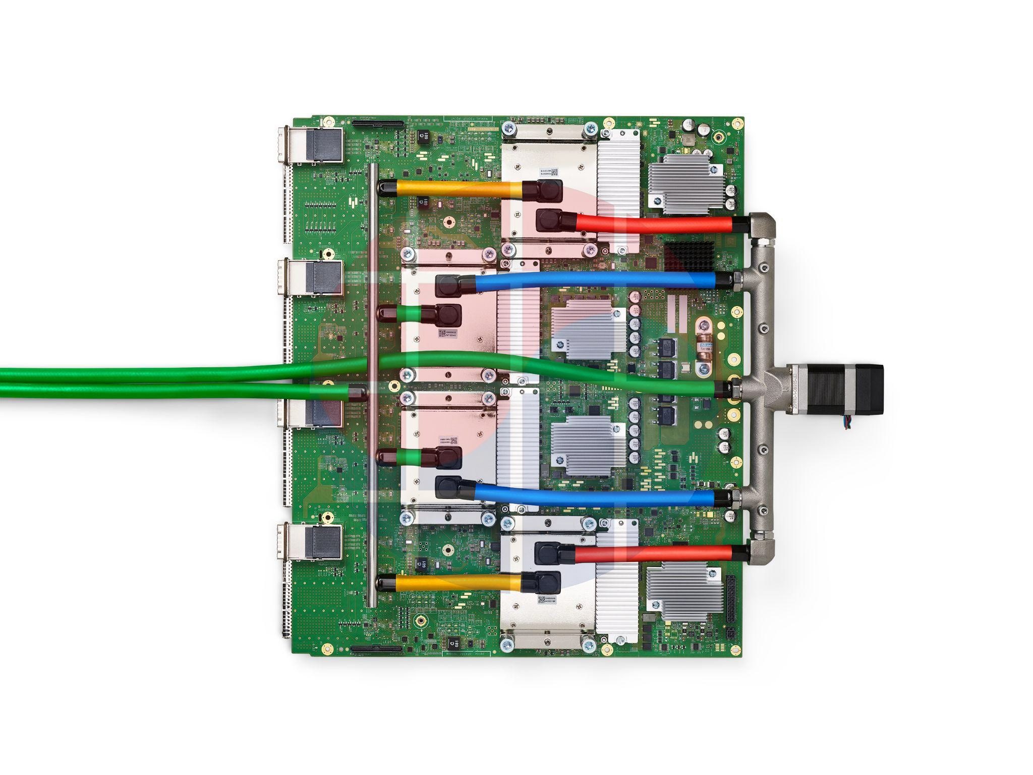 Google TPU v4 board with four packages and HBM stacks, used only as historical context