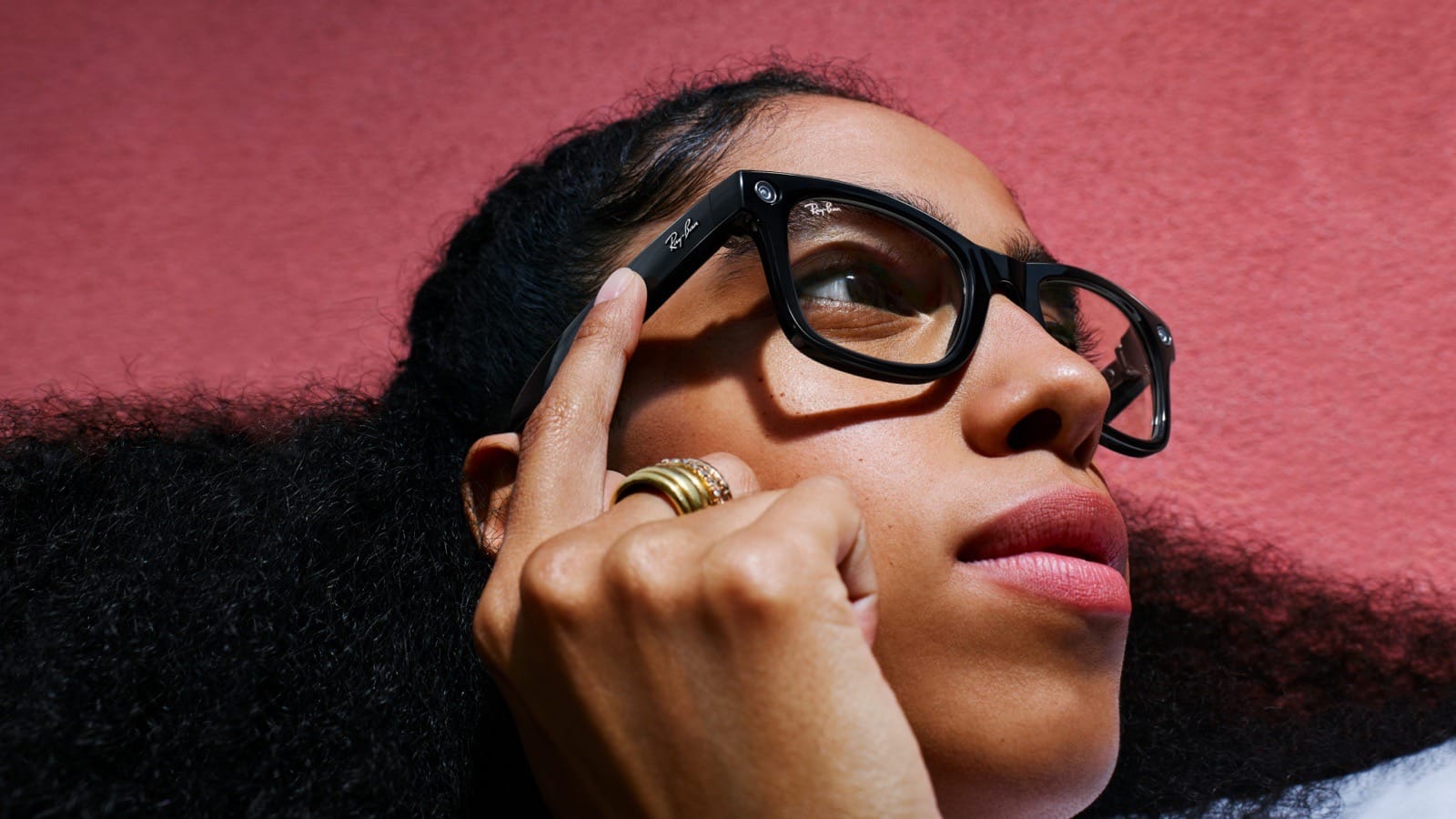 A wearer using the 2023 Ray-Ban Meta glasses. Official launch photograph: Meta.