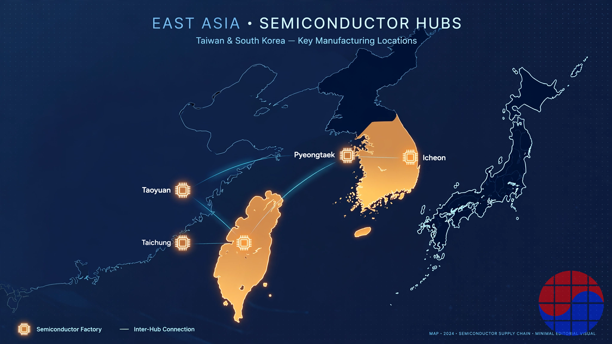 Map of East Asian chip hubs where 2026 labor disputes occurred