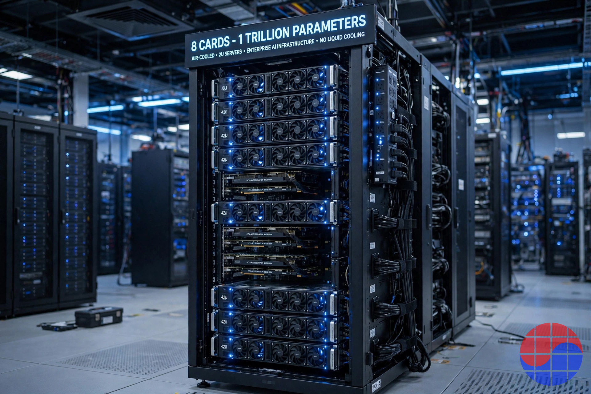 PCIe accelerator cards installed in an air-cooled enterprise server rack