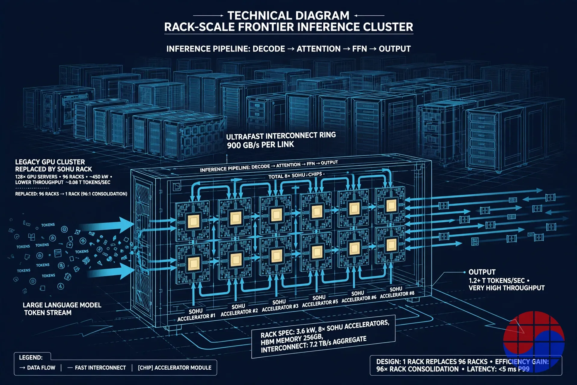 Etched rack-scale frontier inference cluster diagram