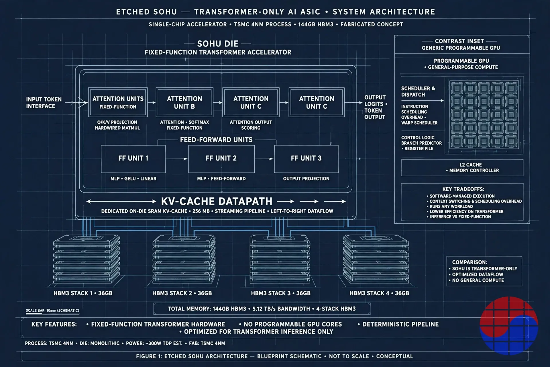 Etched Sohu transformer-only ASIC architecture diagram