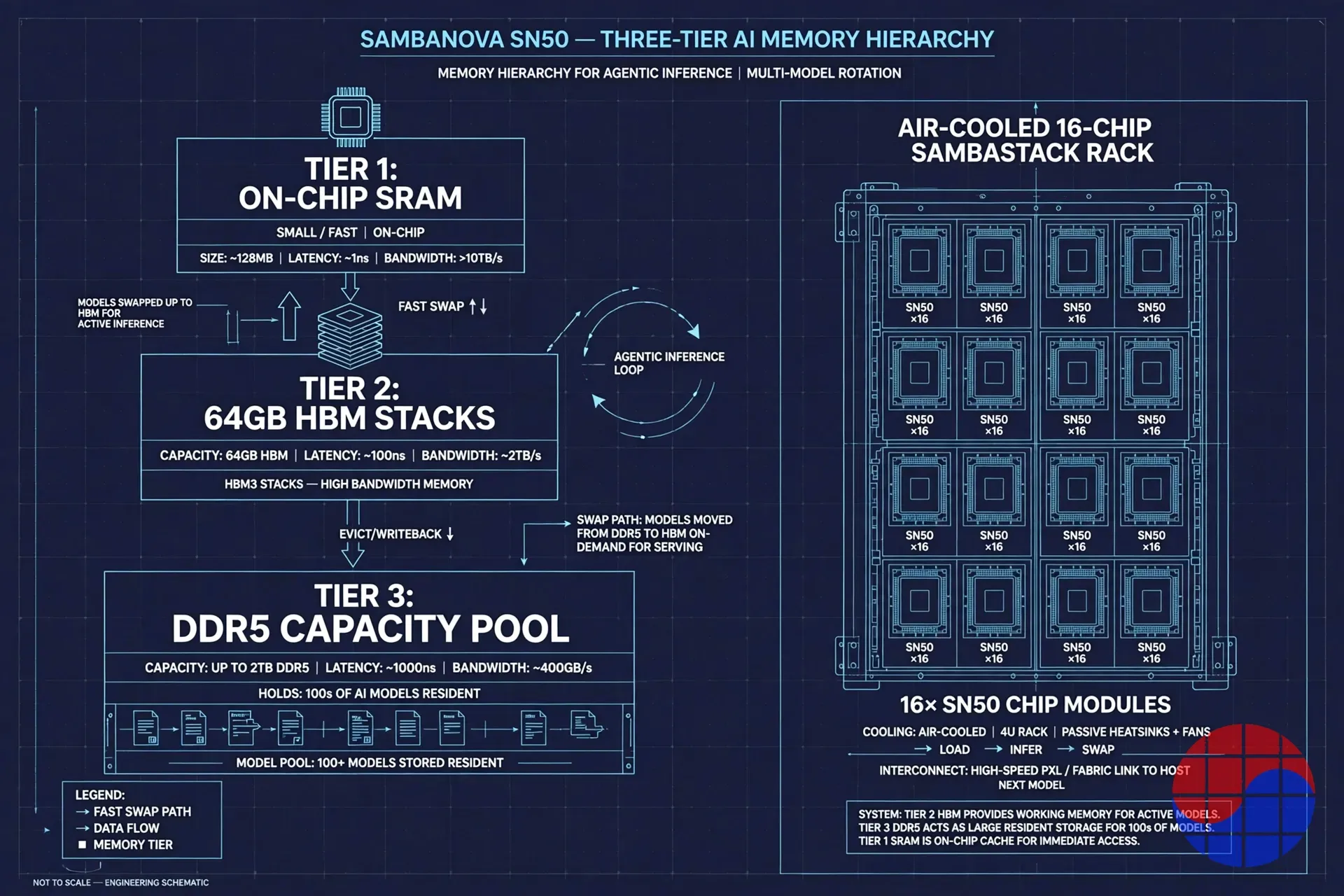 SambaNova three-tier memory system diagram