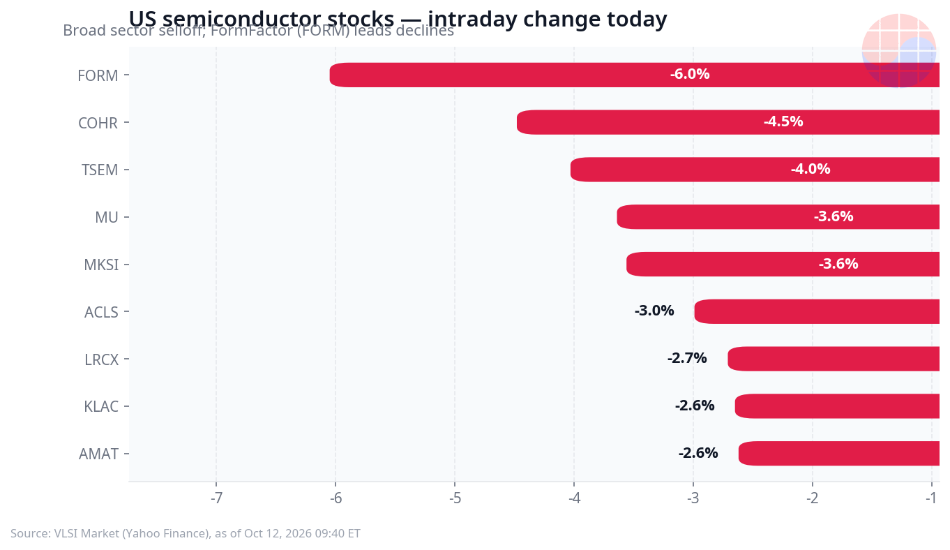 US semiconductor stocks intraday change today bar chart