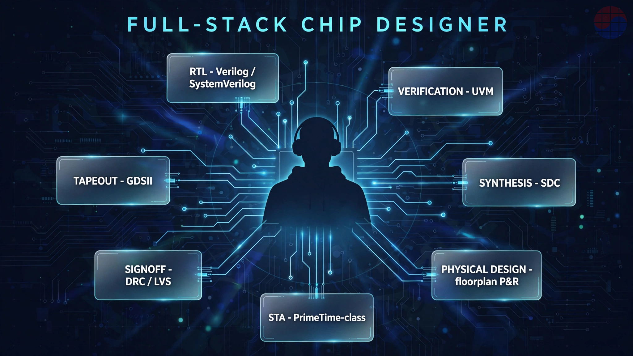 The full-stack chip designer: one engineer, seven tool domains, one end-to-end flow.