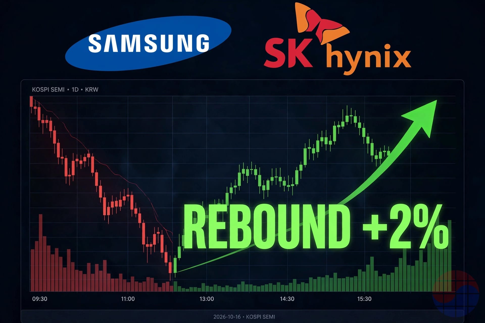 Samsung and SK Hynix rebound — Korean chip stocks recover about 2% on October 16, 2026
