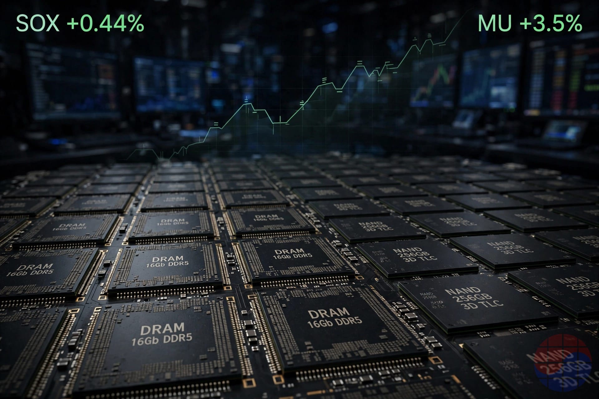 US semiconductor rebound October 23 2026 - SOX up 0.44 percent, Micron up 3.5 percent
