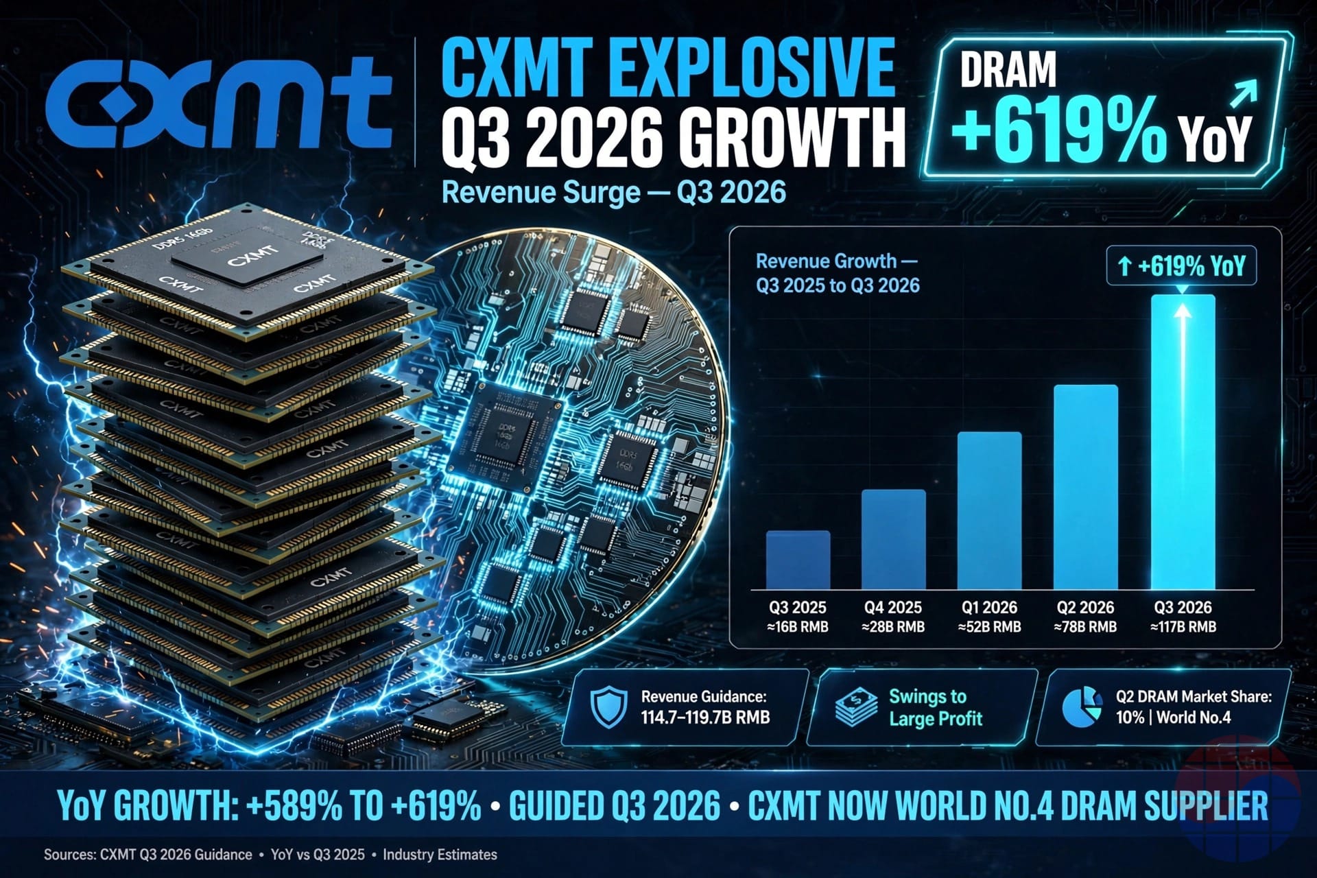 CXMT Q3 2026 revenue guidance up 589-619% year over year