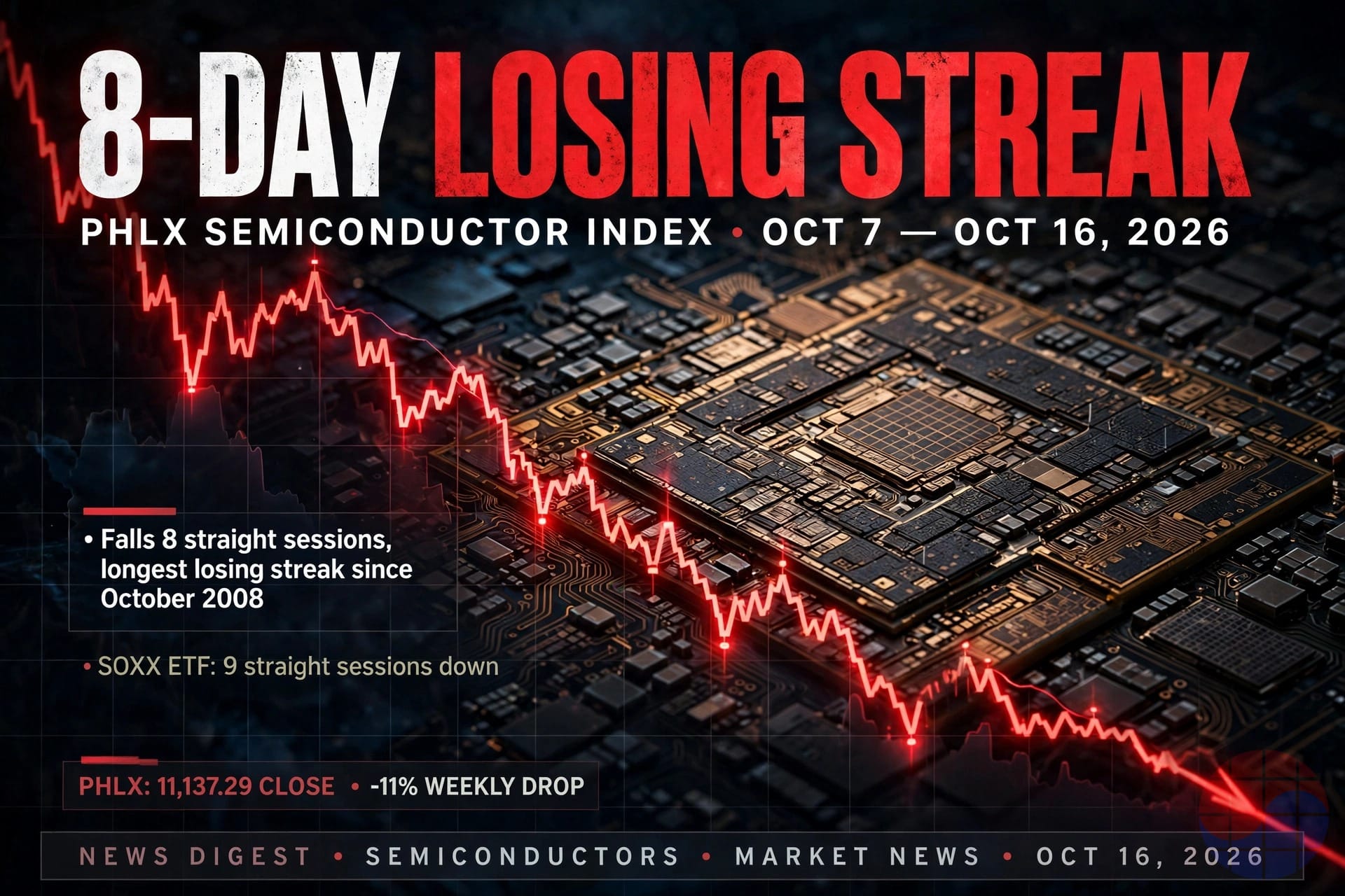 PHLX Semiconductor Index — 8 straight sessions down, longest losing streak since October 2008