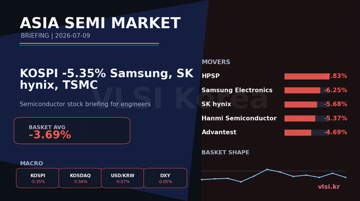 KOSPI -5.35%: 삼성전자, SK hynix, TSMC 반도체 주식 브리핑 (2026-07-09)