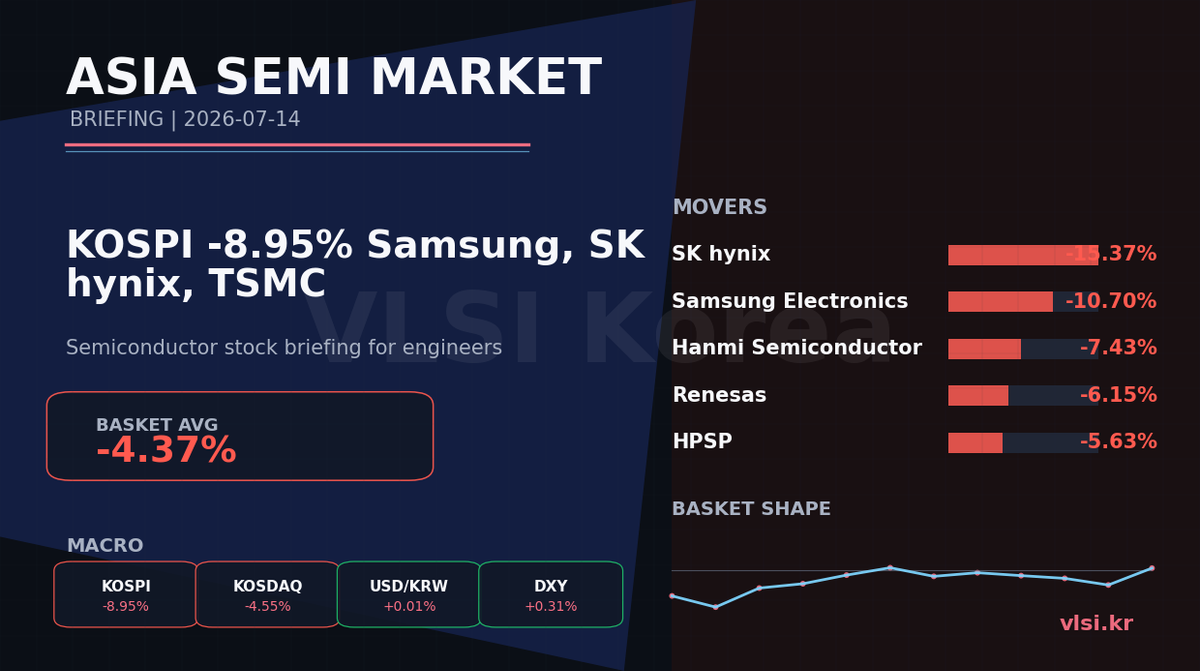 KOSPI -8.95%: 삼성전자, SK hynix, TSMC 반도체 주식 브리핑 (2026-07-14)