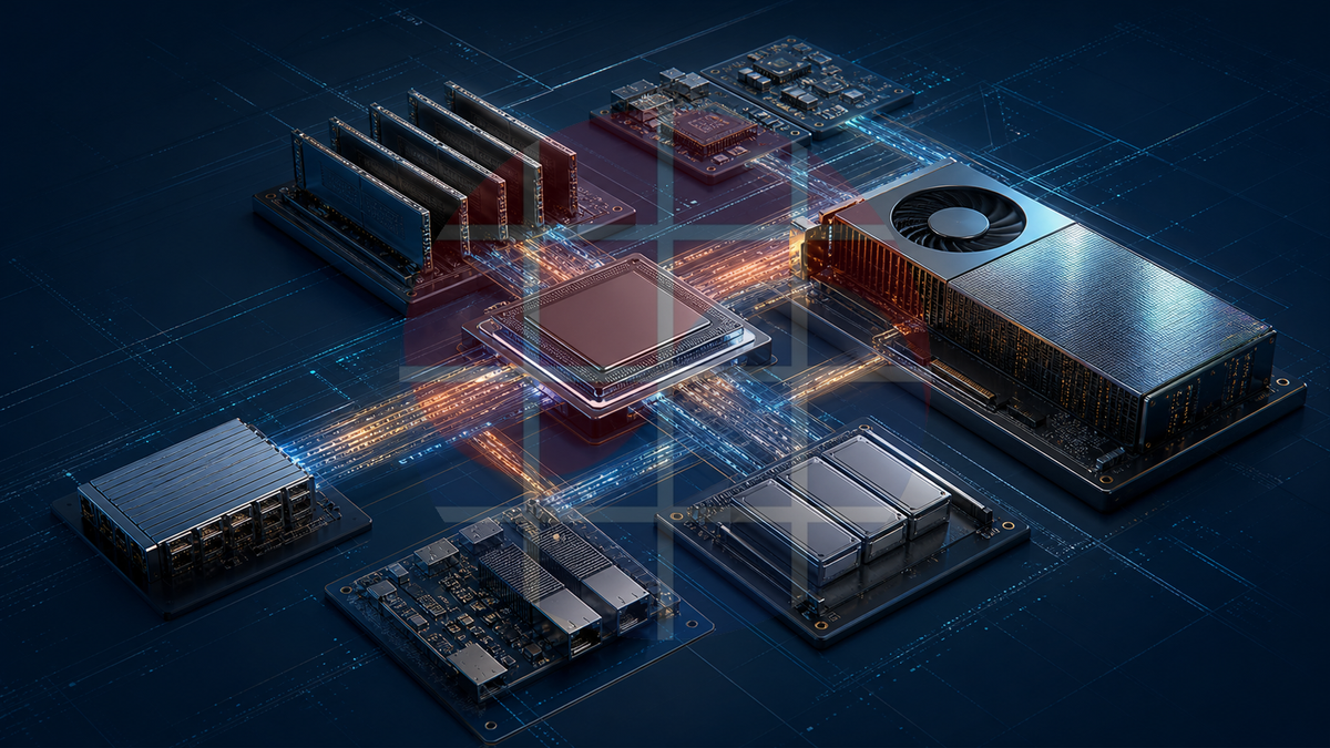 A conceptual generic server CPU connected to a GPU, memory, network, and storage through coherent platform links