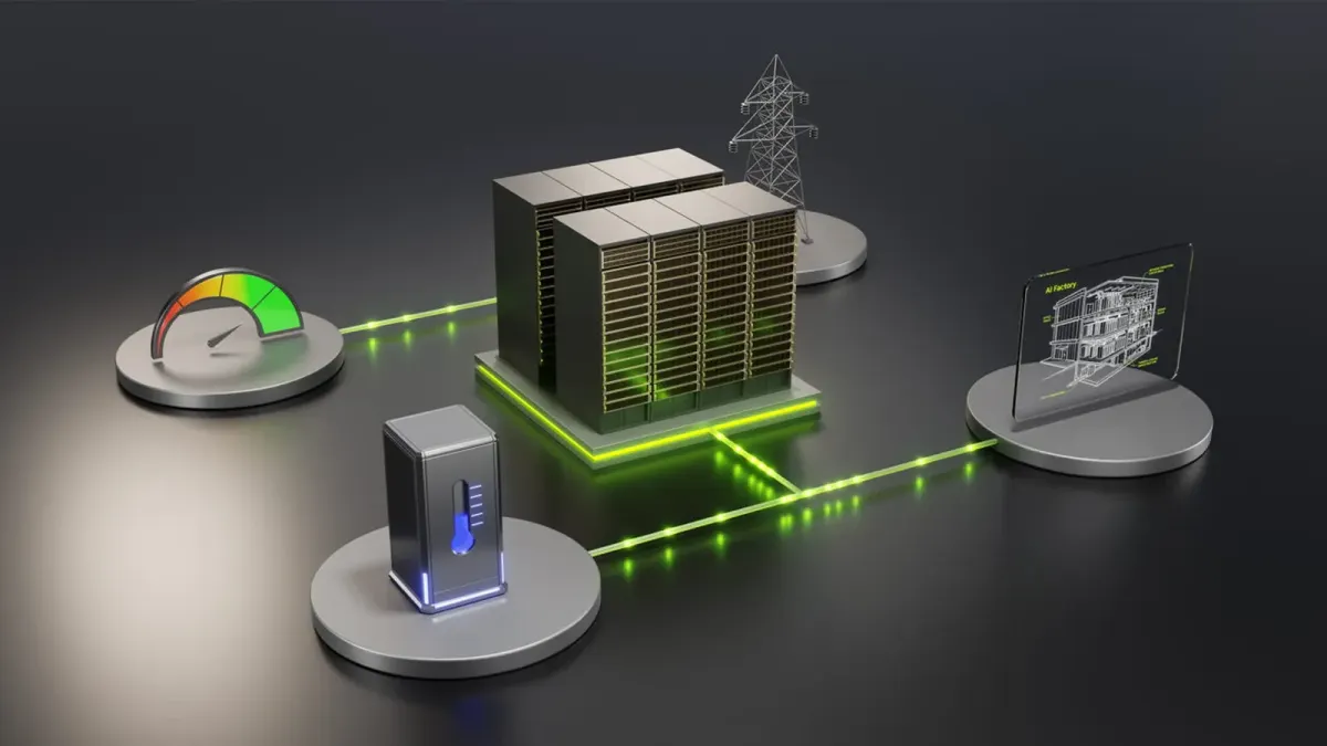 NVIDIA DSX AI factory concept image showing racks and factory-level infrastructure.