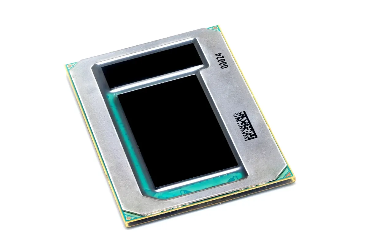 Multi-die assembly side of an Intel glass-substrate test package photographed in Chandler in July 2023