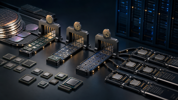 서버 CPU 패키지와 웨이퍼·기판 병목을 층별로 표현한 에디토리얼 이미지