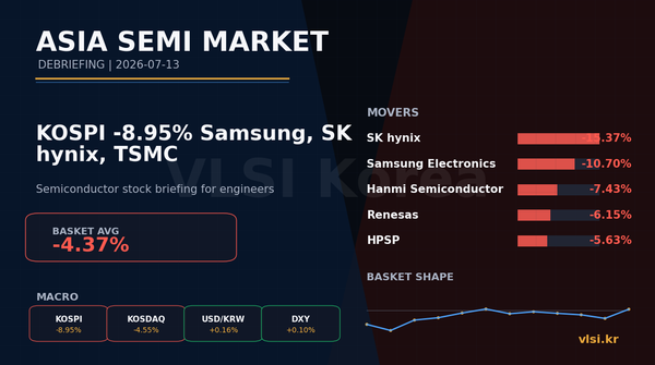 KOSPI -8.95%: 삼성전자, SK hynix, TSMC 반도체 주식 디브리핑 (2026-07-13)