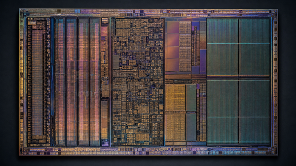 서로 다른 datapath, standard-cell logic와 memory array 질감이 한 다이에 나타난 Die Shot 판독 에디토리얼 이미지