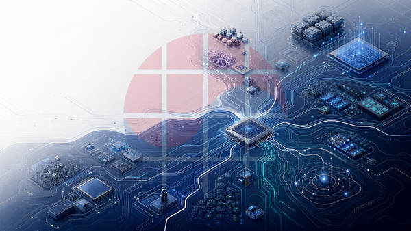 AI, EDA, chiplet, memory and security research streams converging across an abstract semiconductor map