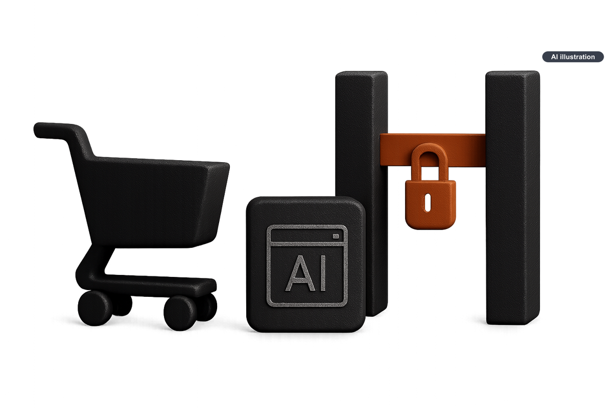 Conceptual AI illustration for Amazon blocks Meta’s Muse from shopping on Amazon, forcing a permission test for AI agents