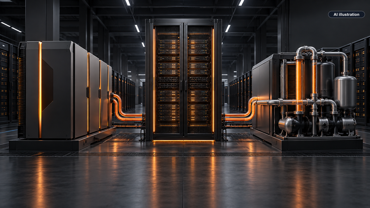 Conceptual AI illustration for NVIDIA turns AI-factory power and cooling into a qualification program